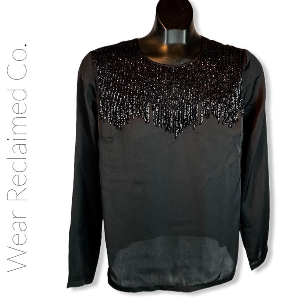 🆕 BUFFALO DAVID BITTON Beaded Black Formal Blouse